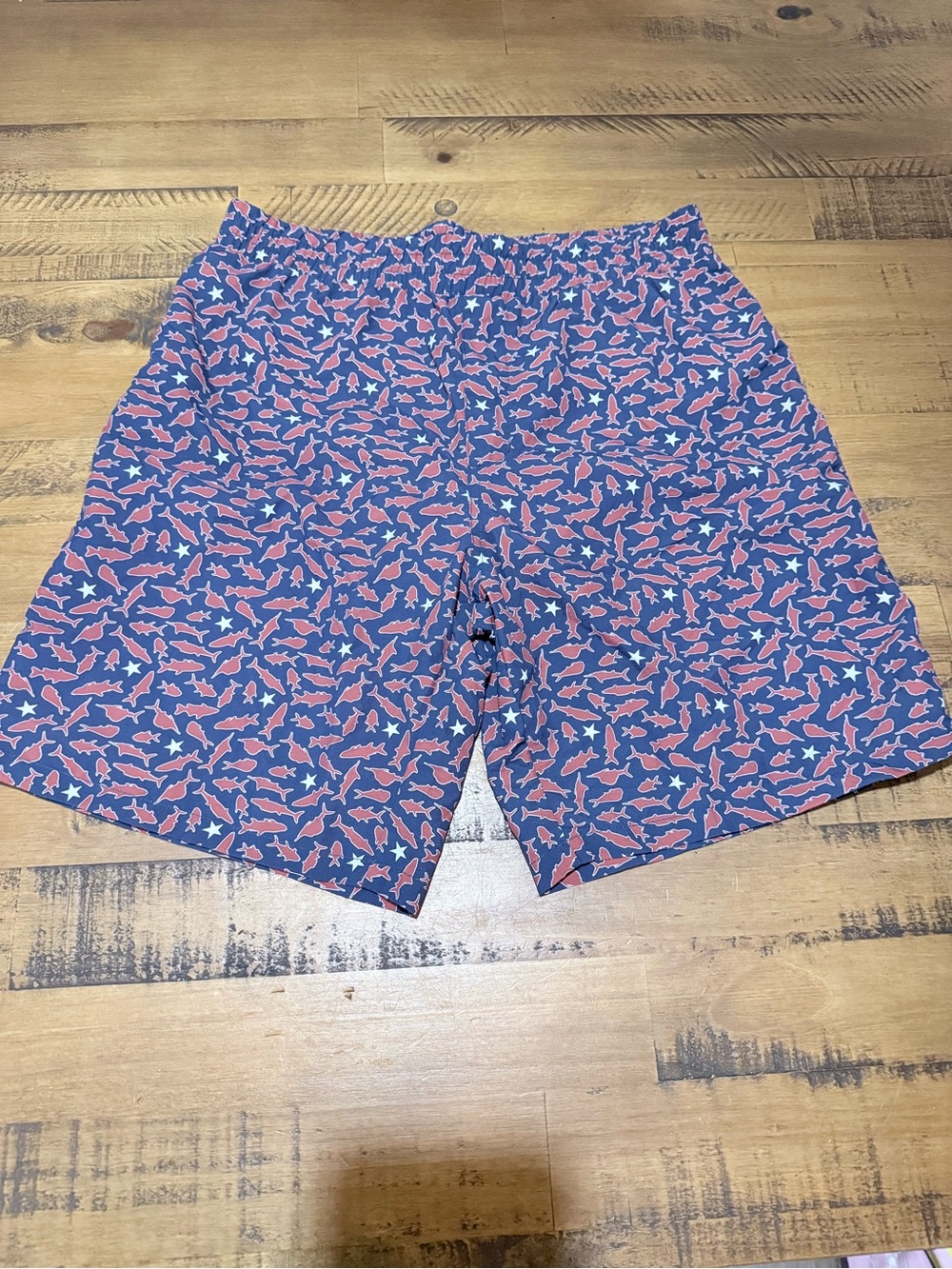 Columbia Blue Swim Trunks with Red Shark Pattern kids size L
